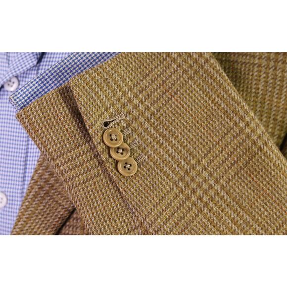 Sartoria Partenopea Brown Gold Plaid Wool Cashmere Patch Pocket Blazer 38S - Picture 6 of 10